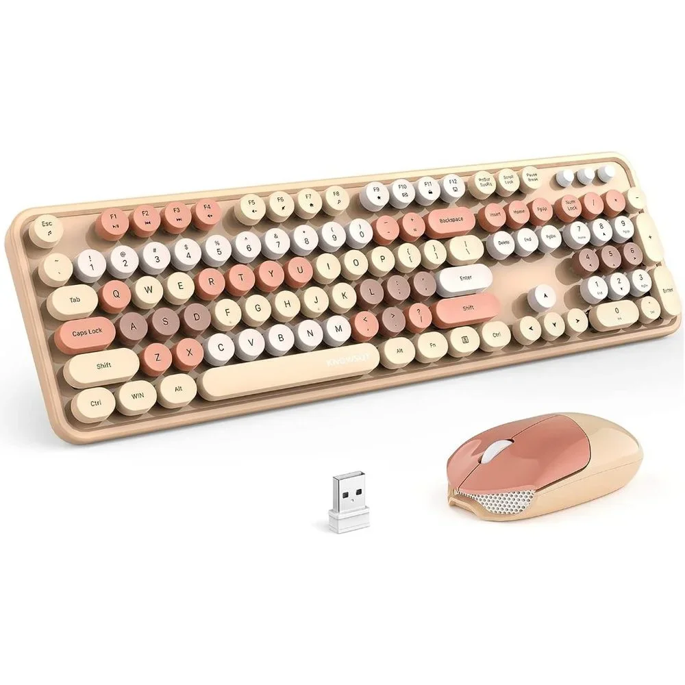 Wireless Keyboard and Mouse Combo 104 Keys Full-Sized 2.4 GHz Colorful Keyboard